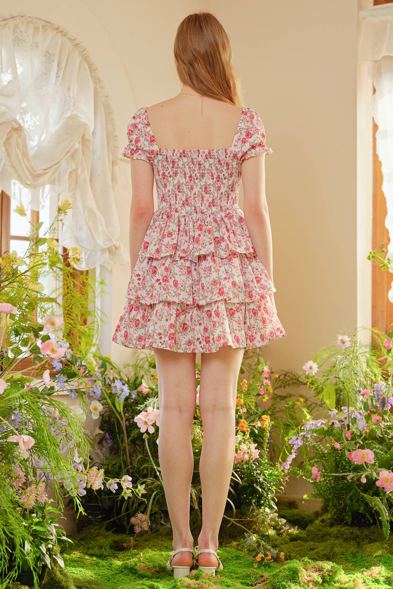 Off-Shoulder Floral Tiered Mini Dress