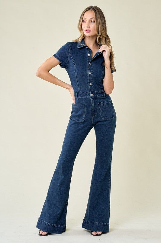 Western Denim Flare Jumpsuit