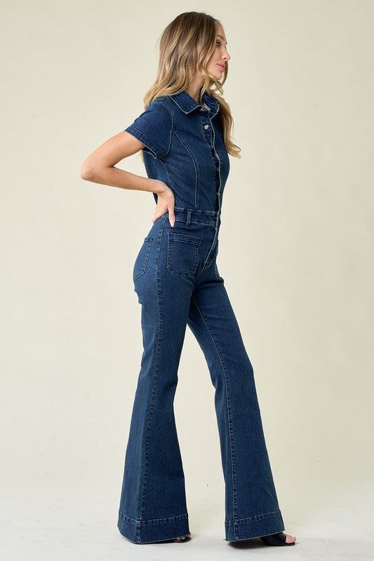 Western Denim Flare Jumpsuit