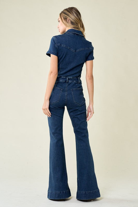 Western Denim Flare Jumpsuit