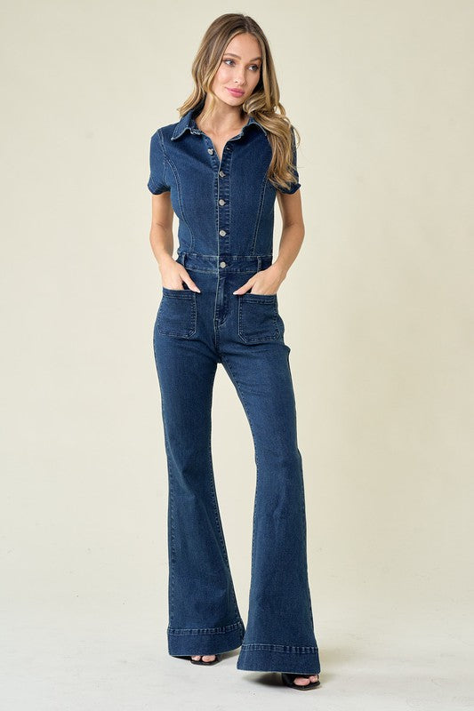 Western Denim Flare Jumpsuit