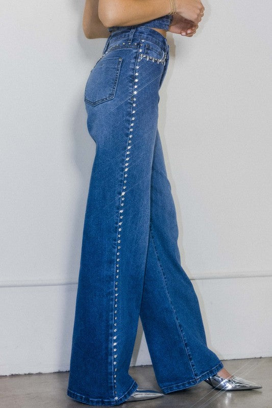 Rodeo Rhinestone Wide-Leg Jeans