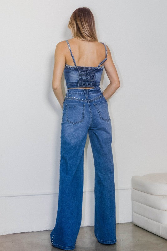 Rodeo Rhinestone Wide-Leg Jeans