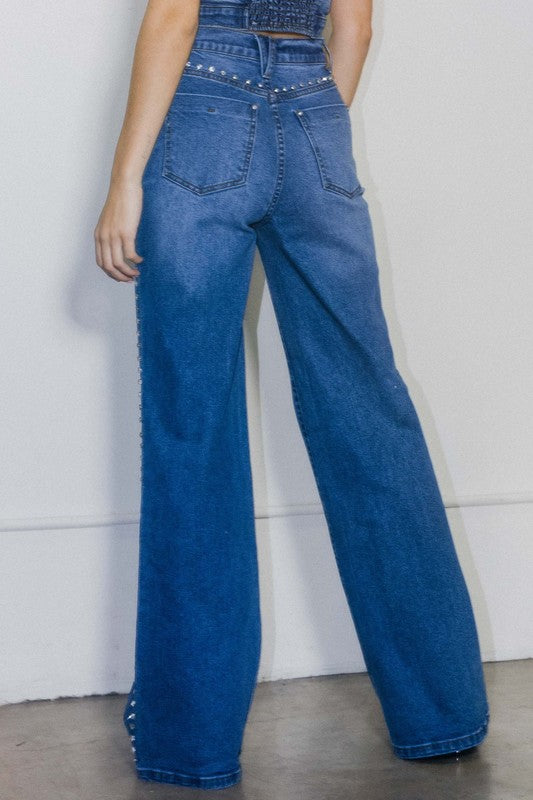 Rodeo Rhinestone Wide-Leg Jeans
