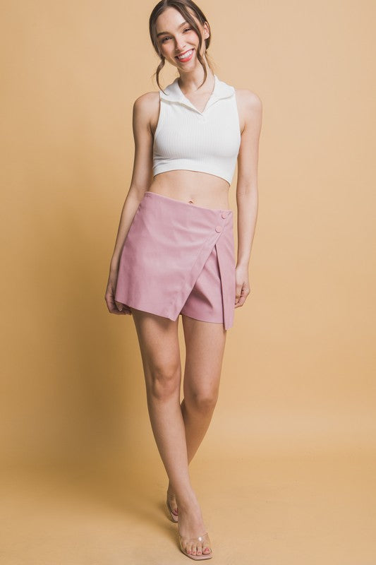 Faux Leather Wrap Skort