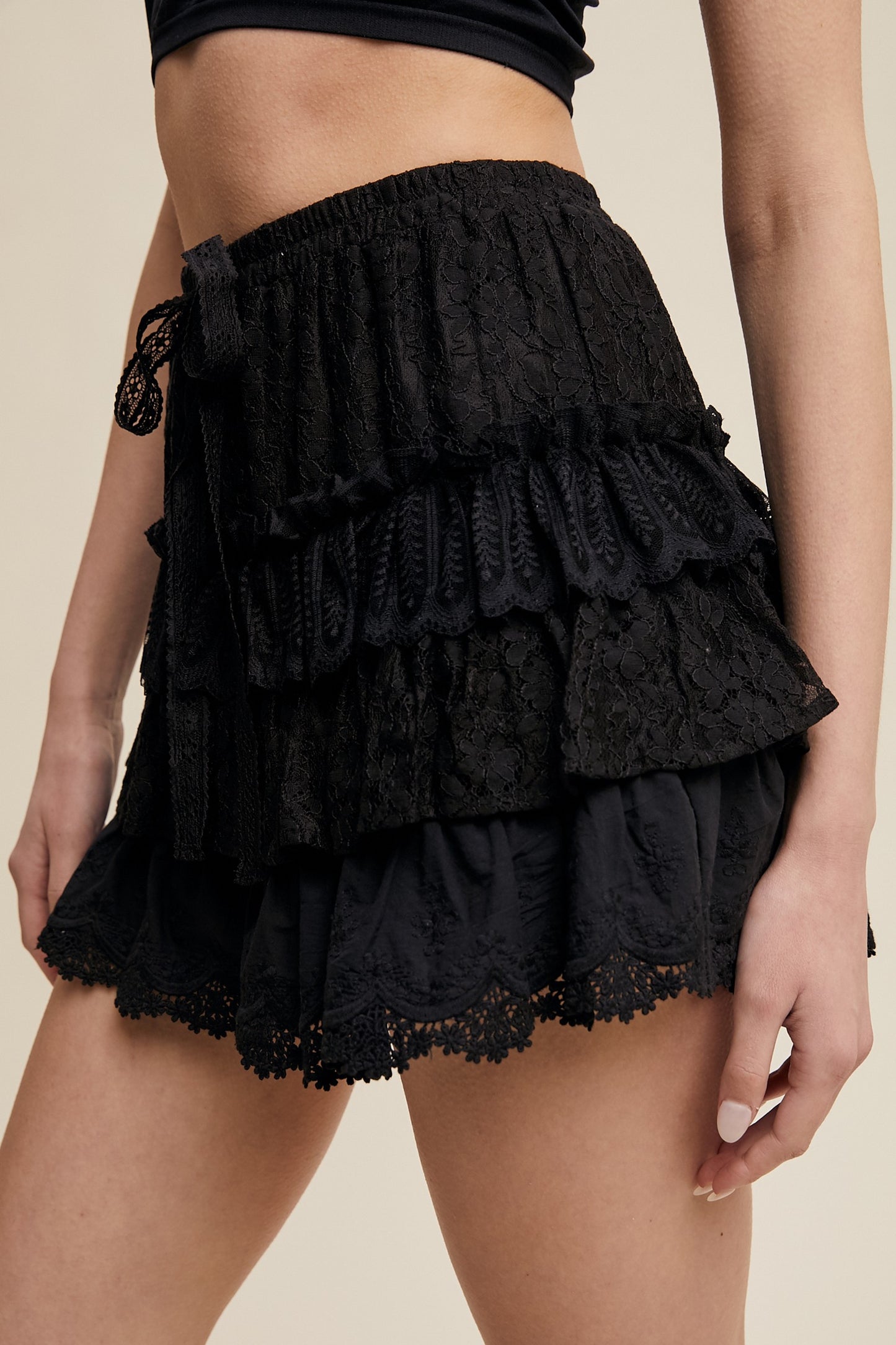 Lace Tiered Ruffle Shorts