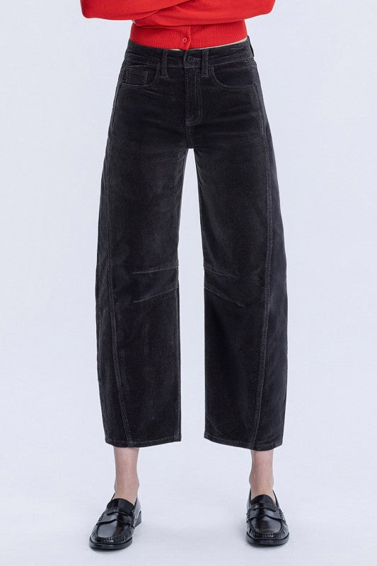 High Rise Dark Gray Corduroy Barrel Jeans