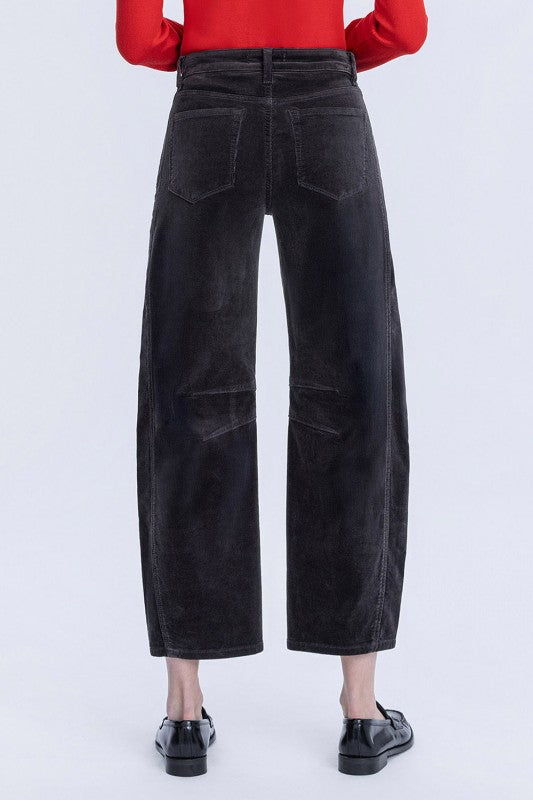 High Rise Dark Gray Corduroy Barrel Jeans
