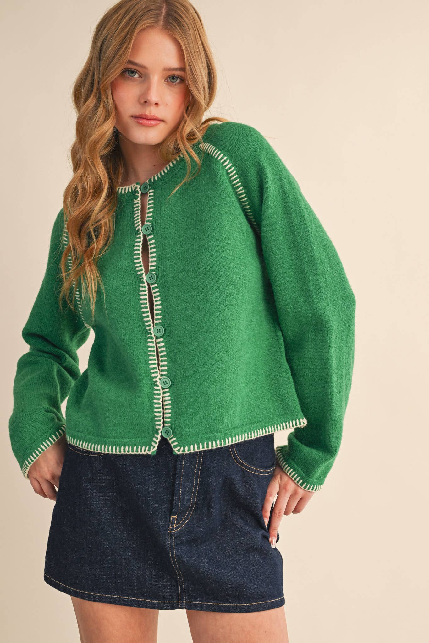 CONTRAST BLANKET STITCH SWEATER CARDIGAN