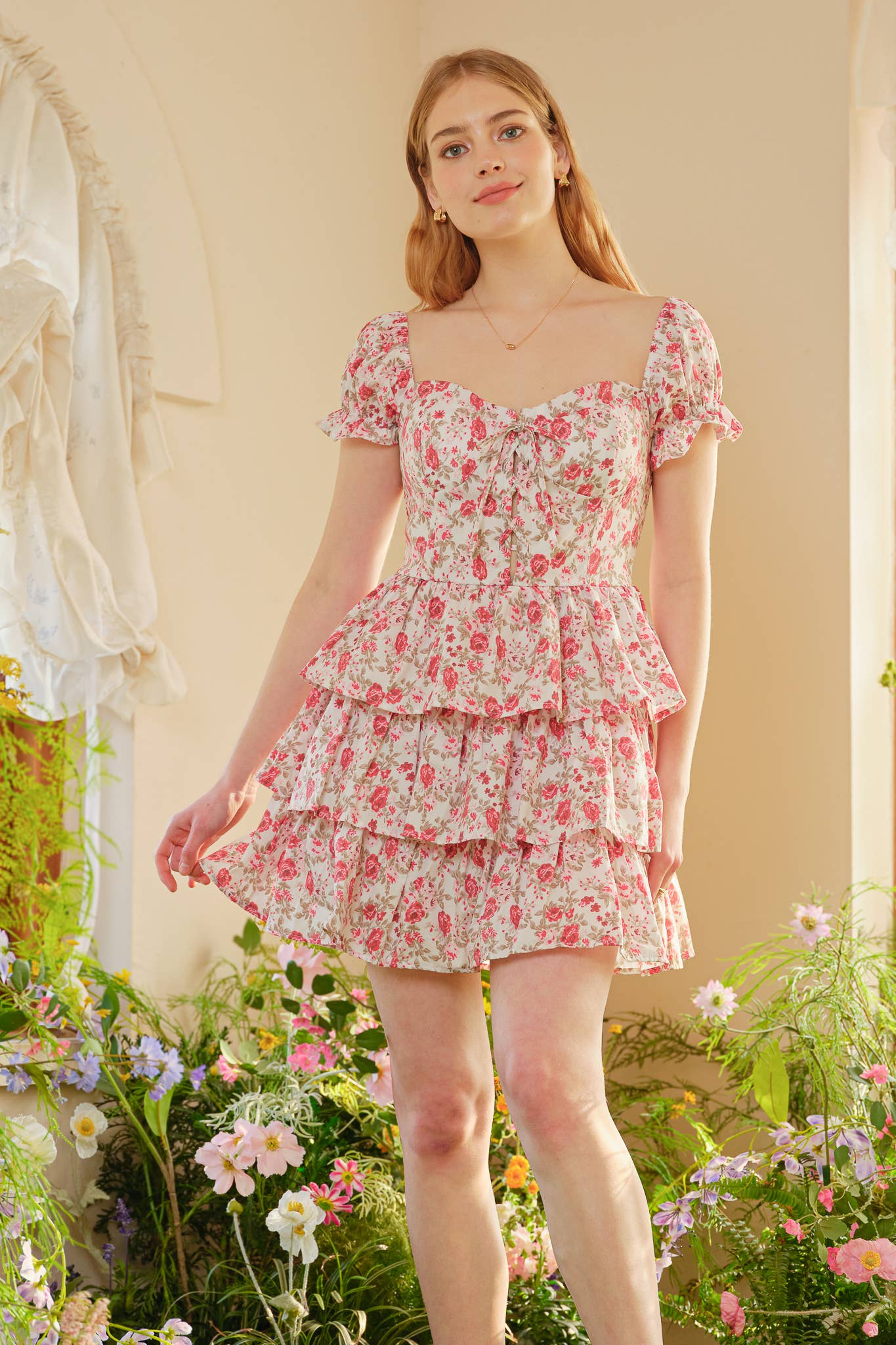 Off-Shoulder Floral Tiered Mini Dress