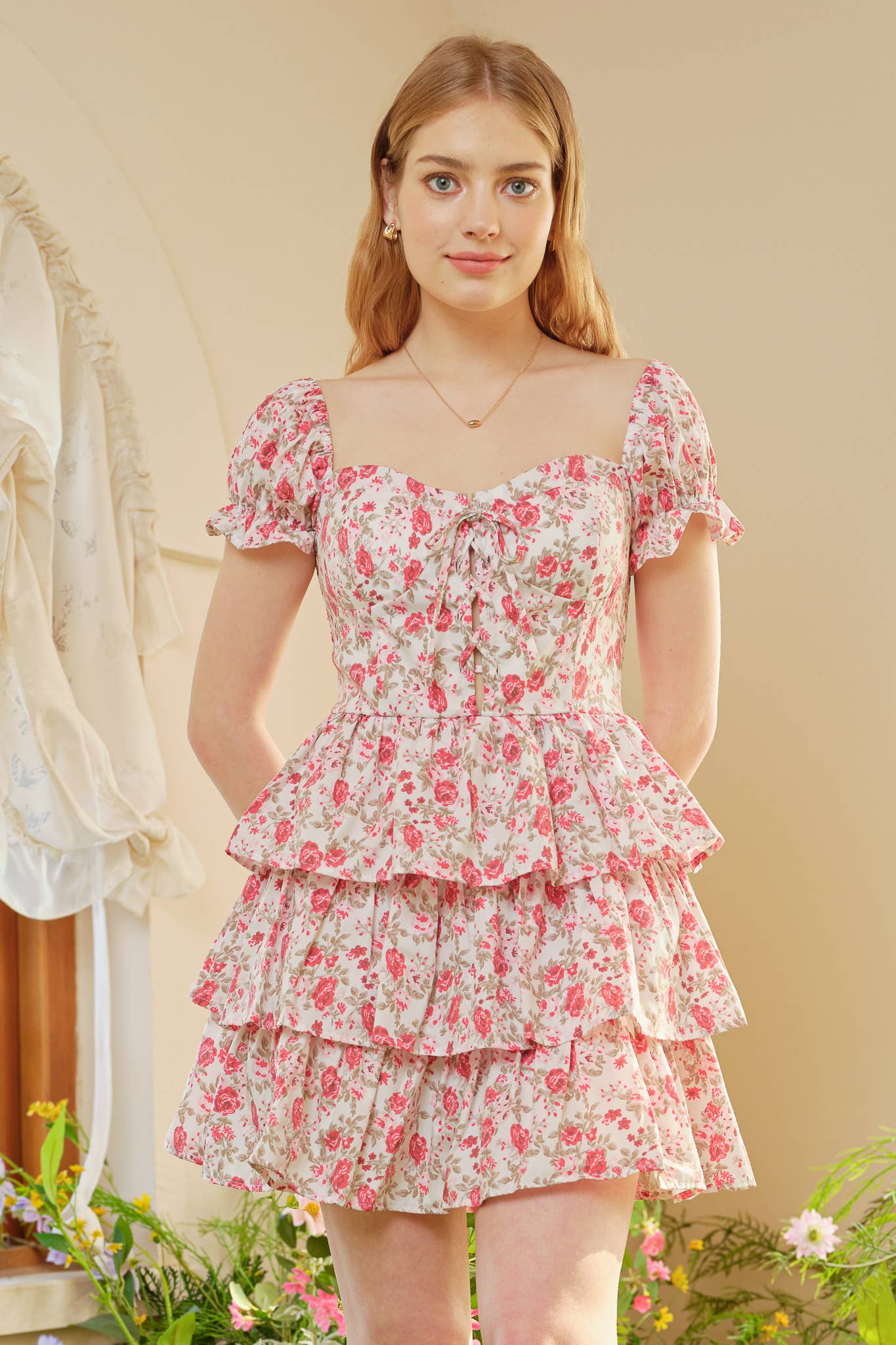 Off-Shoulder Floral Tiered Mini Dress