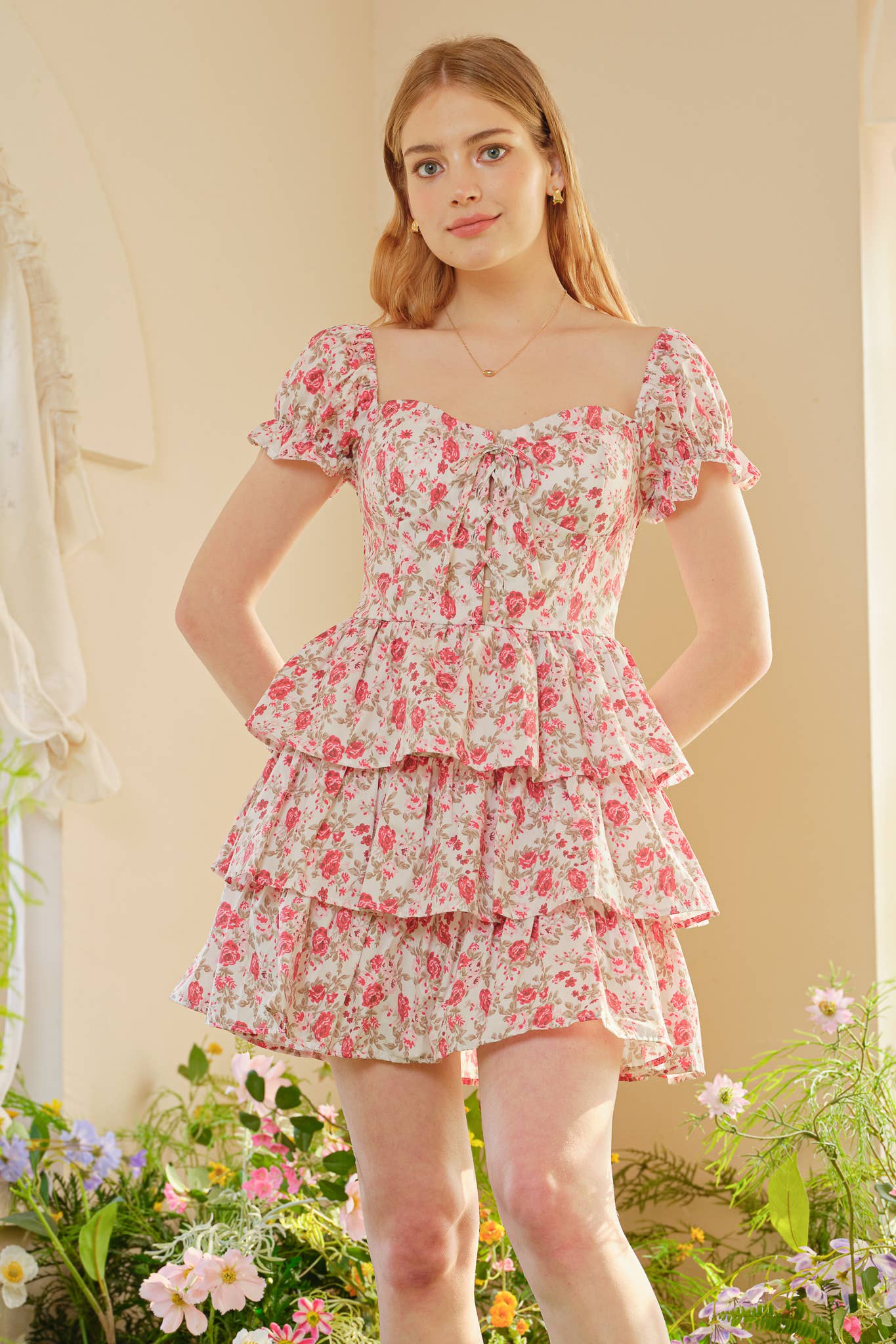 Off-Shoulder Floral Tiered Mini Dress