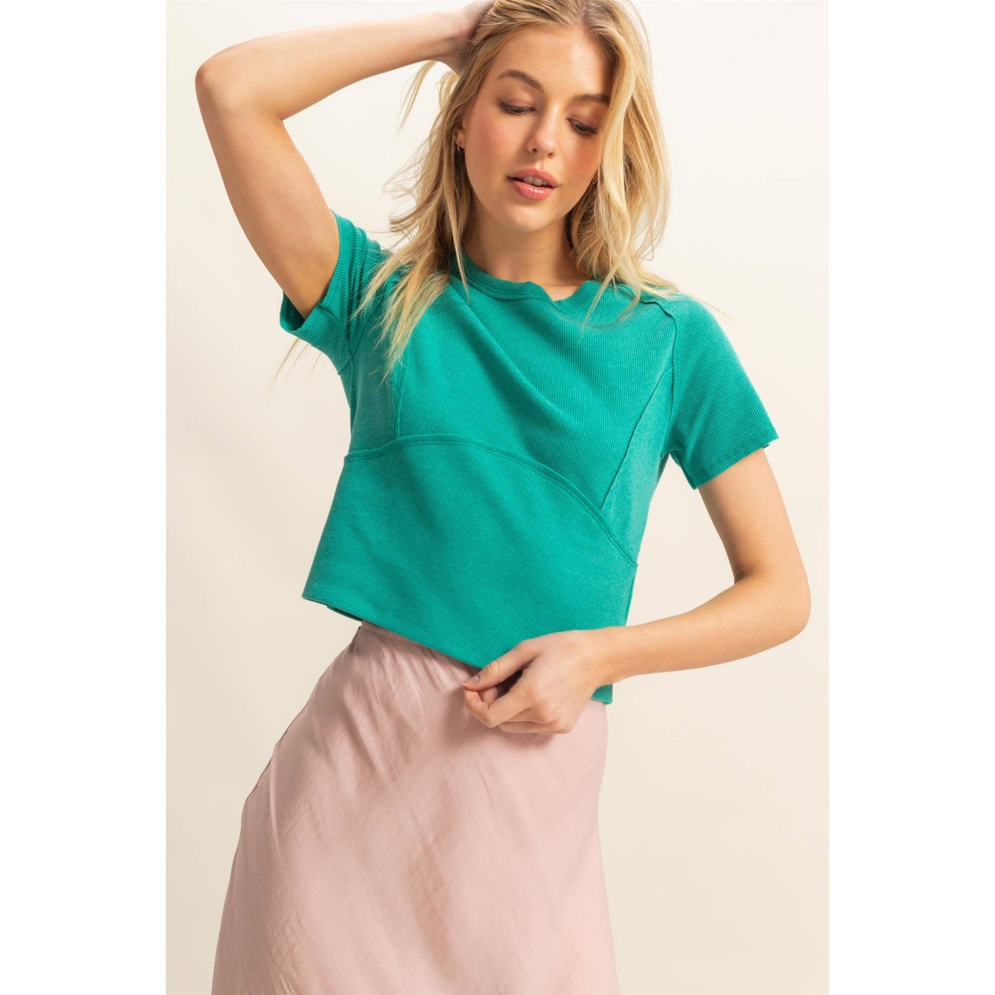 Short Sleeve Washed Rib Knit Top
