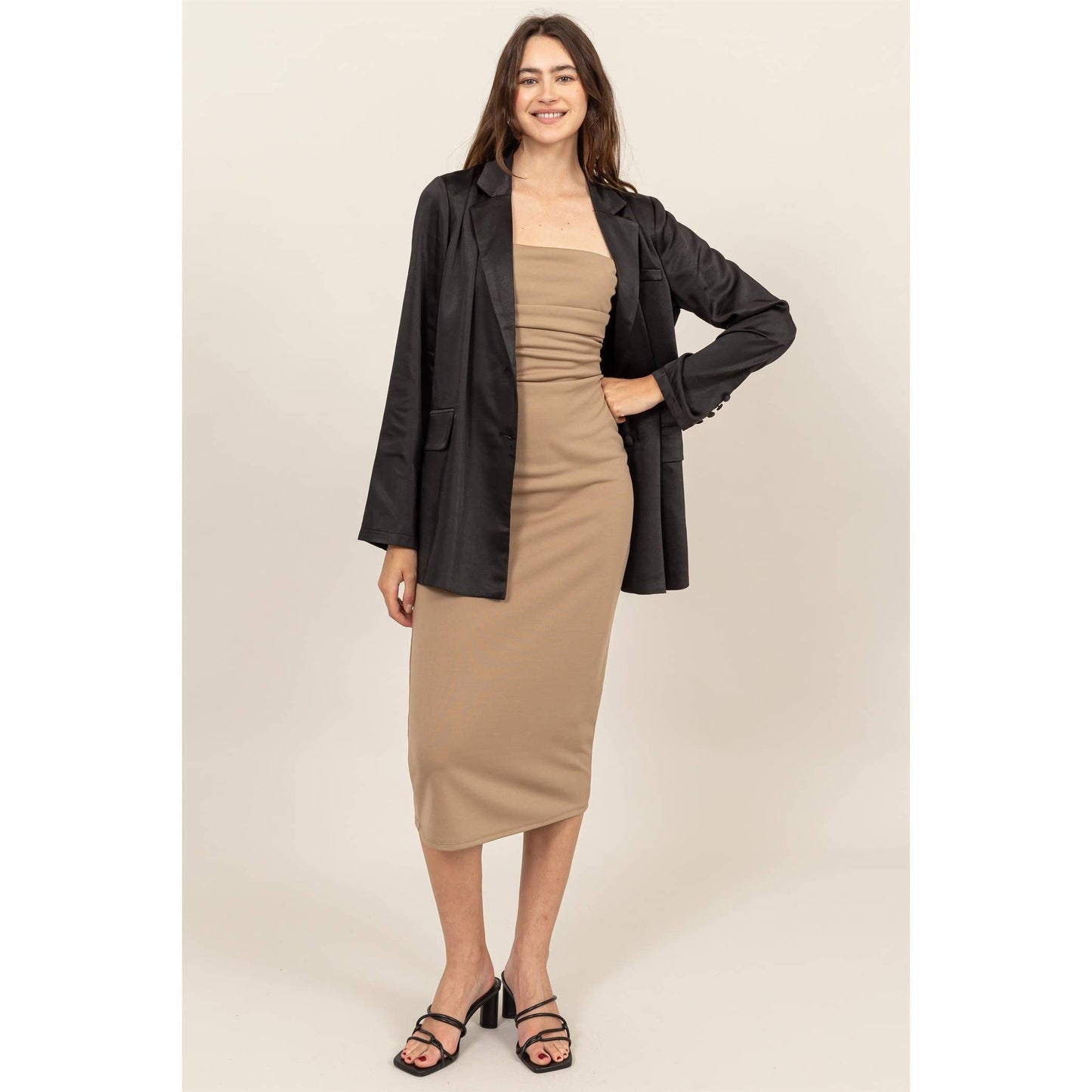 LONG SLEEVE OVERSIZED SATIN BLAZER