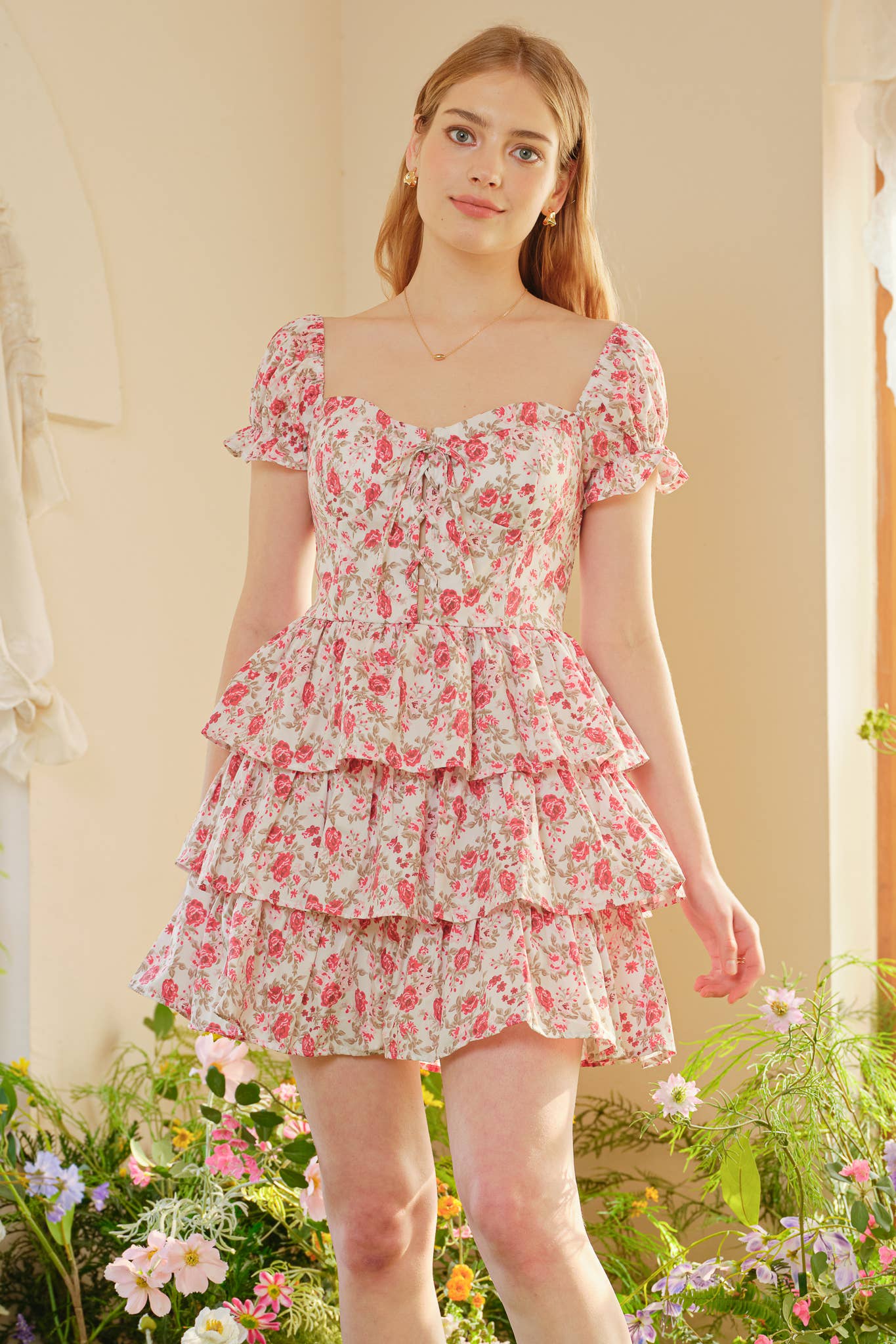 Off-Shoulder Floral Tiered Mini Dress