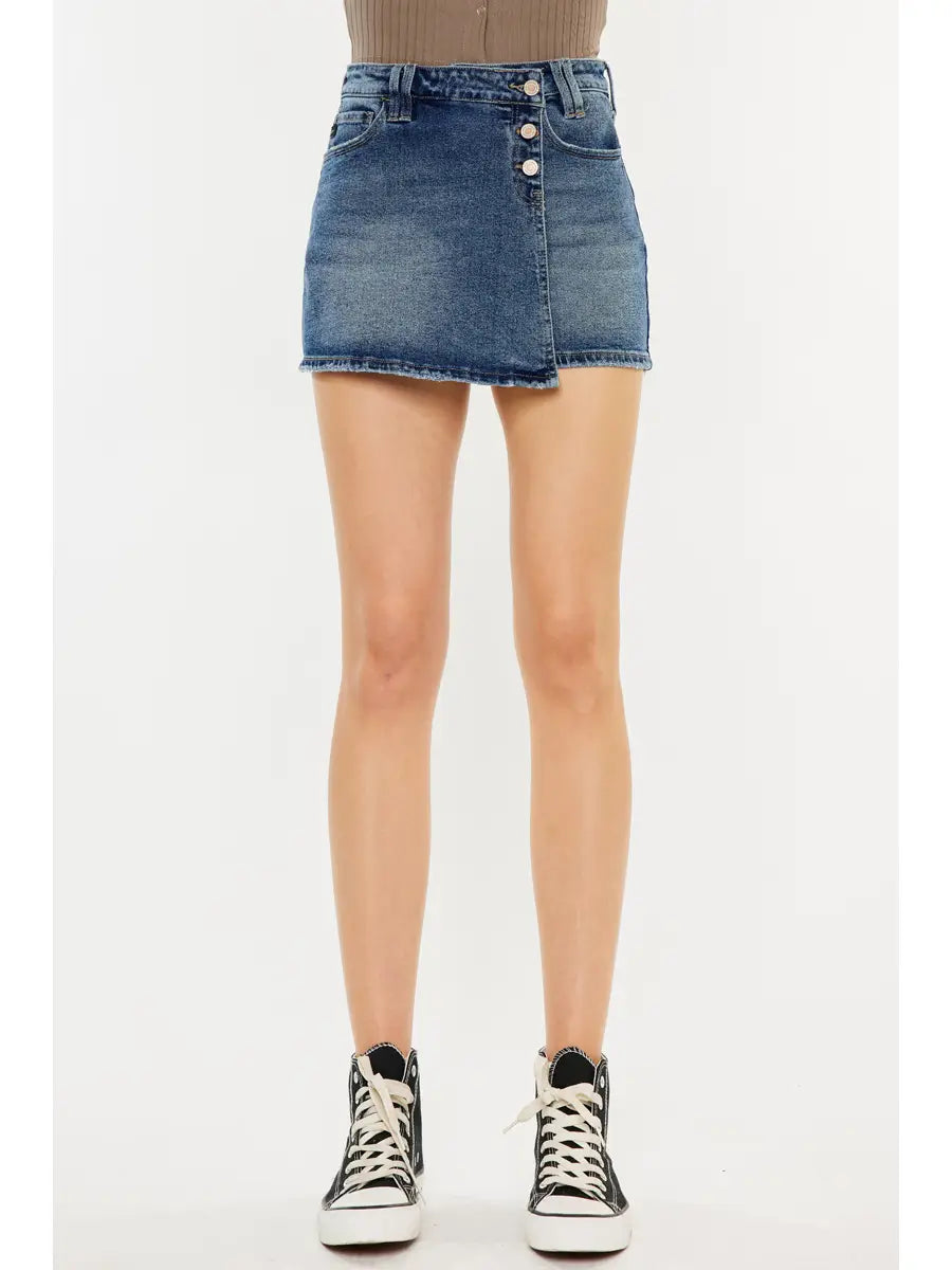 Button Front Jean Skort