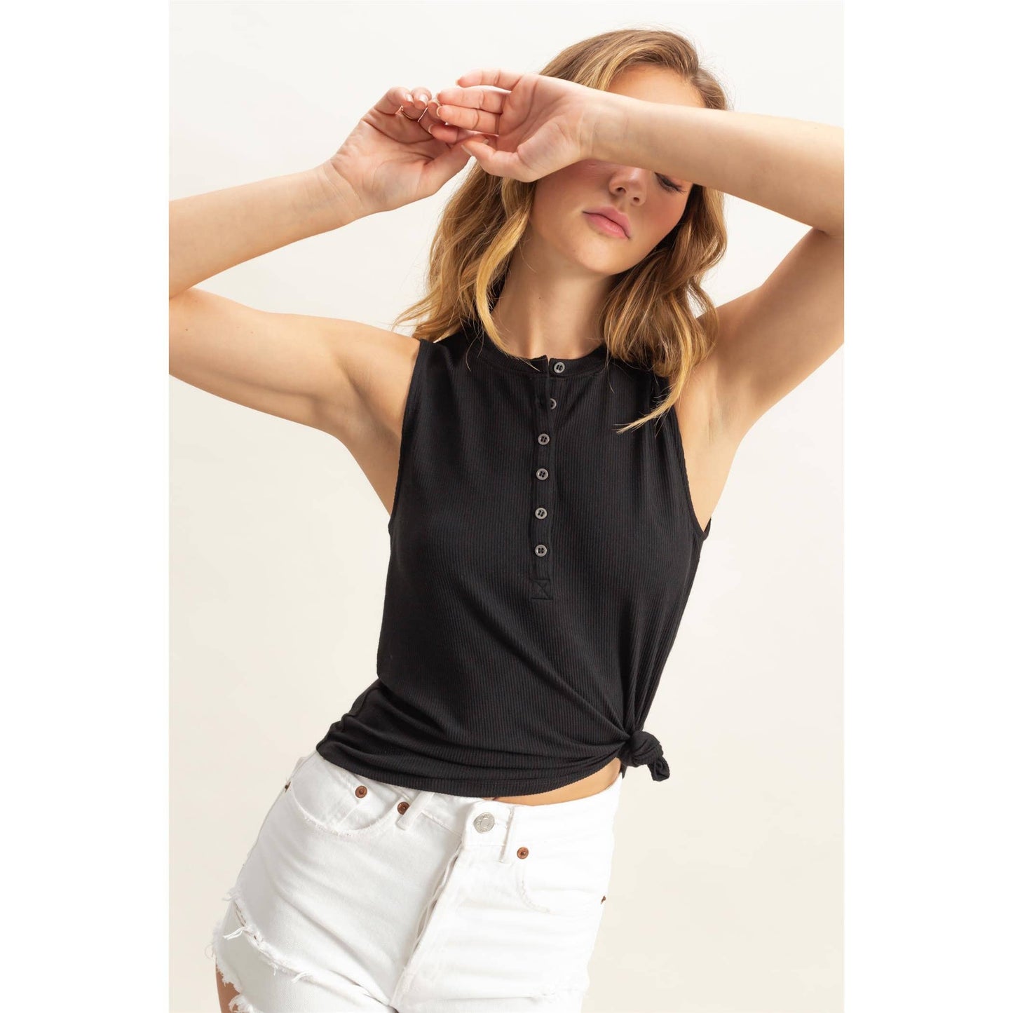 Sleeveless Snap Button Detail Top