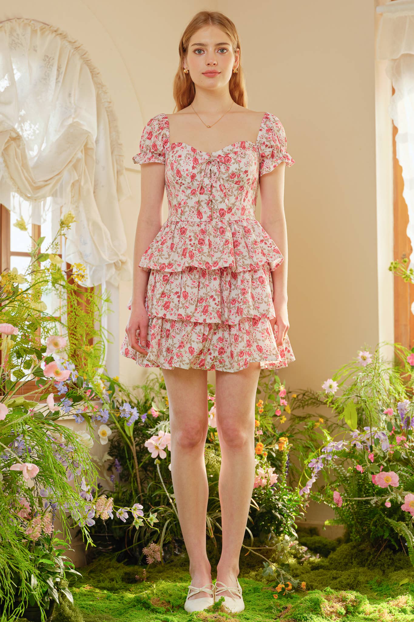 Off-Shoulder Floral Tiered Mini Dress