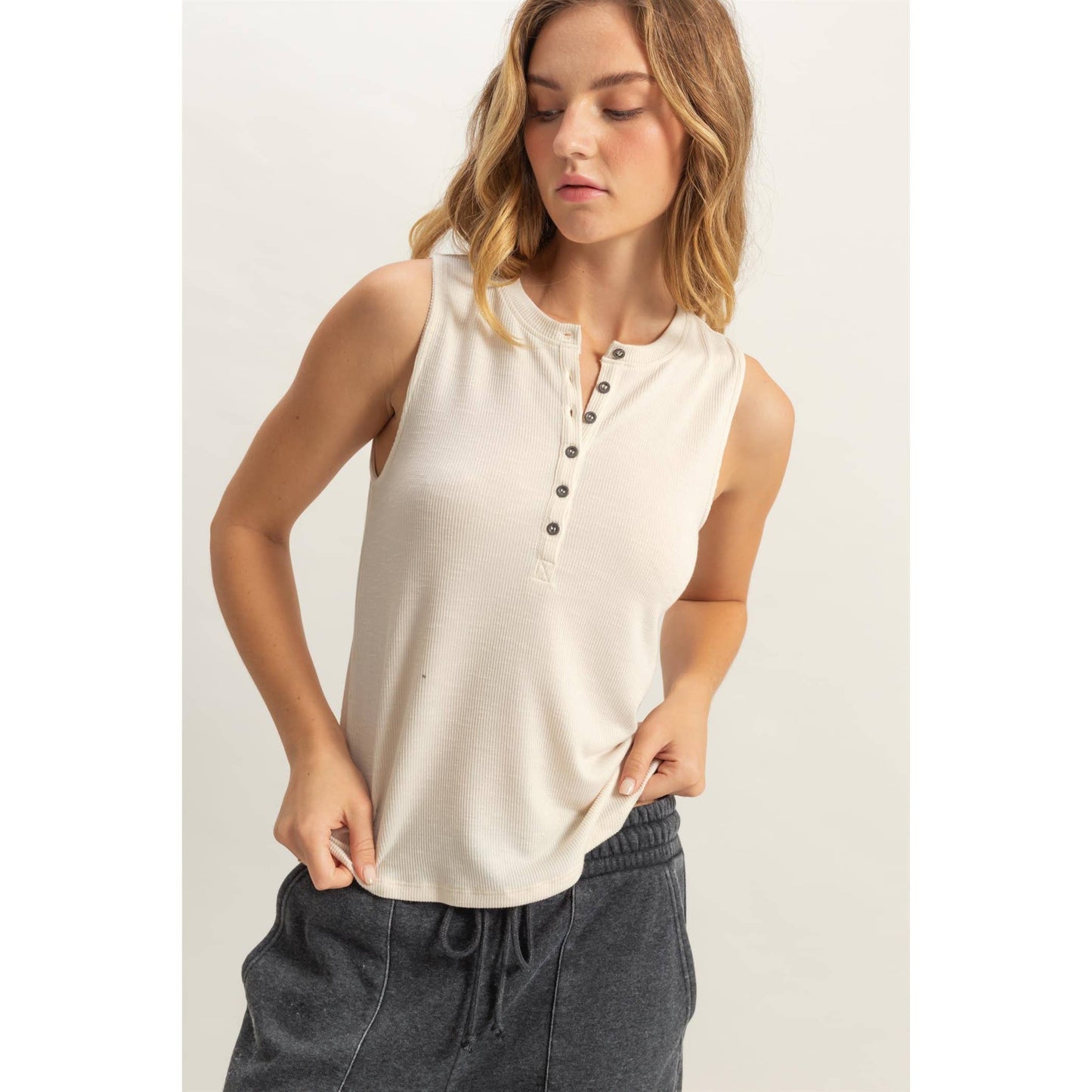 Sleeveless Snap Button Detail Top