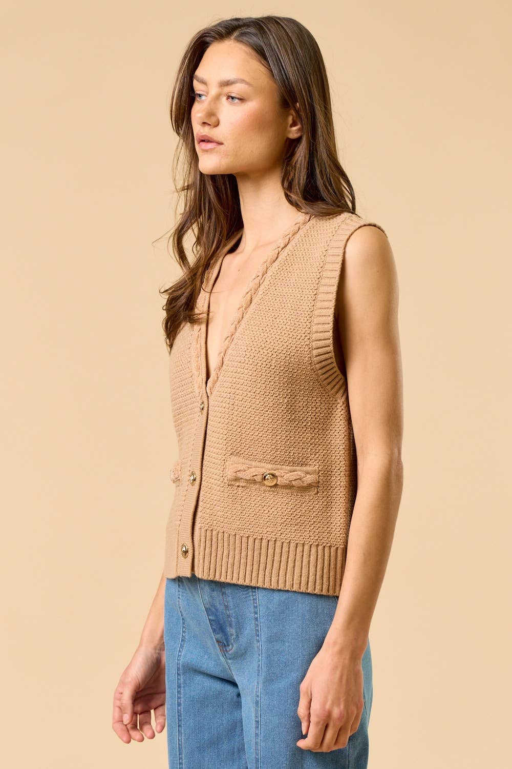 Gold Button Down Sweater Vest