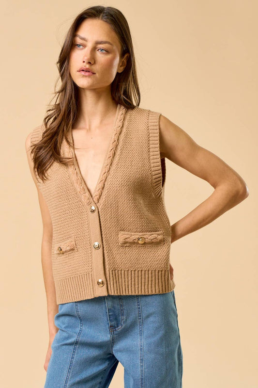 Gold Button Down Sweater Vest
