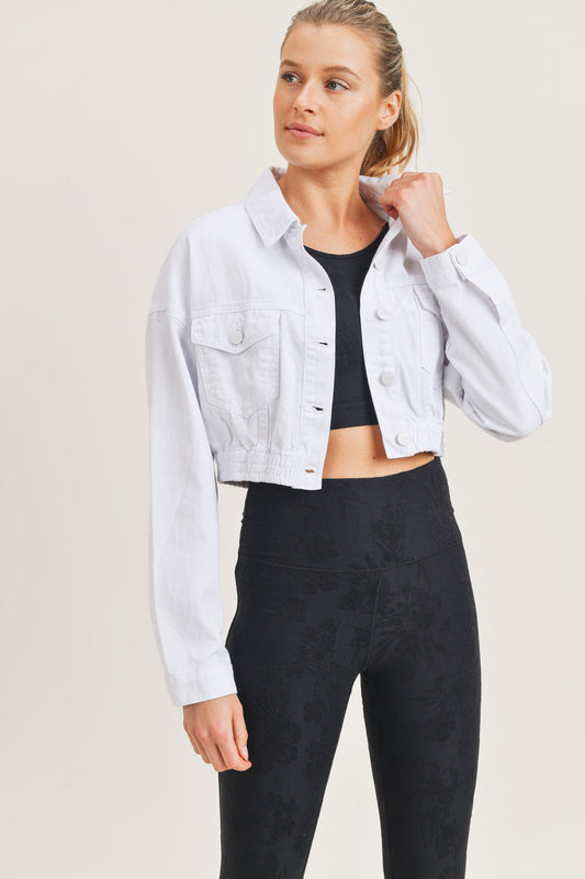 Cropped Denim Jacket with Ribbed Hem