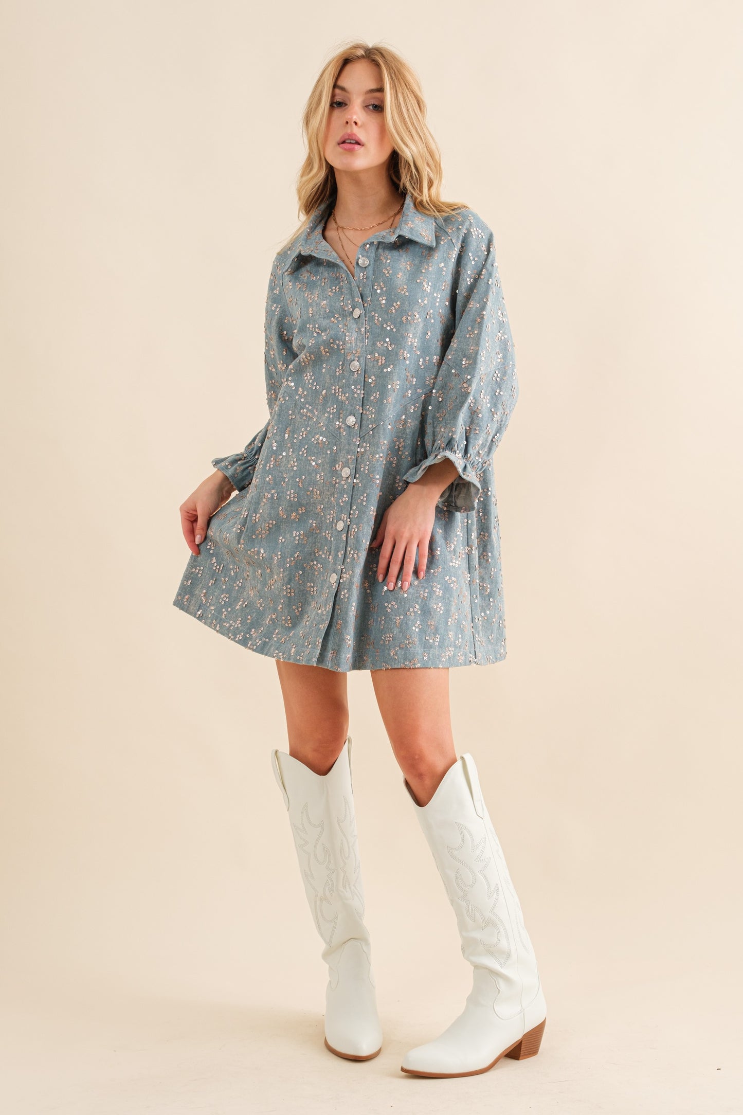 Sequin Denim Dress