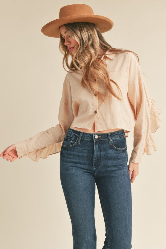 Ruffle Back Button Down Shirt