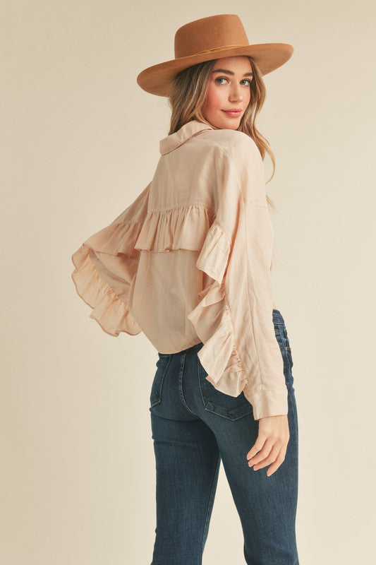 Ruffle Back Button Down Shirt