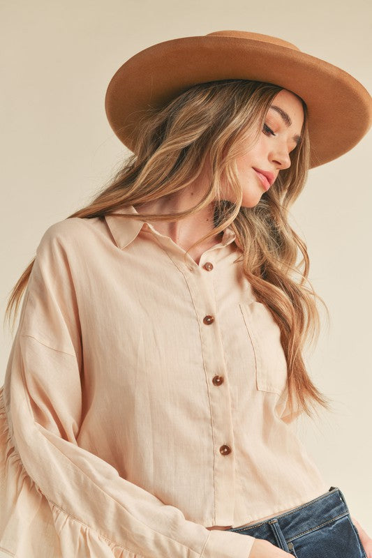 Ruffle Back Button Down Shirt