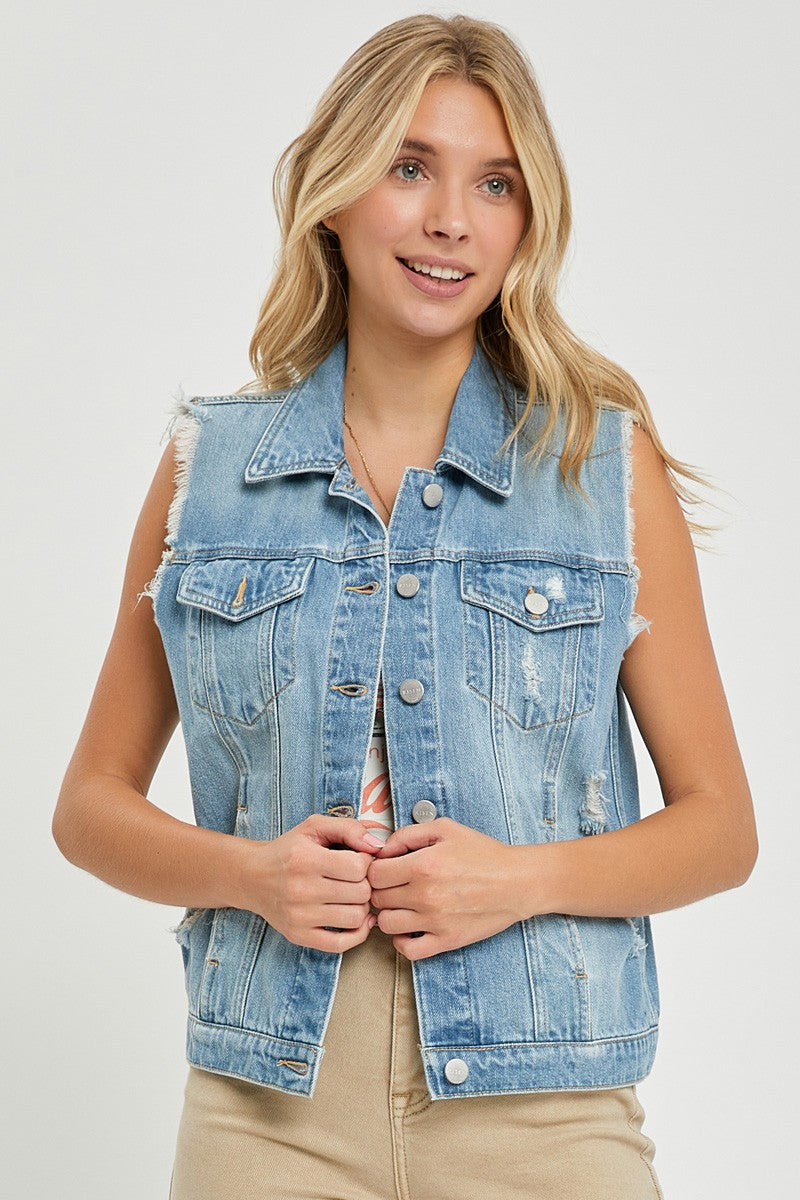 Ripped Raw Cut Edge Denim Vest