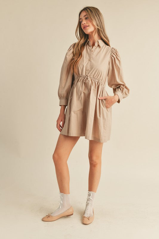 Button Down Puff Sleeve Dress