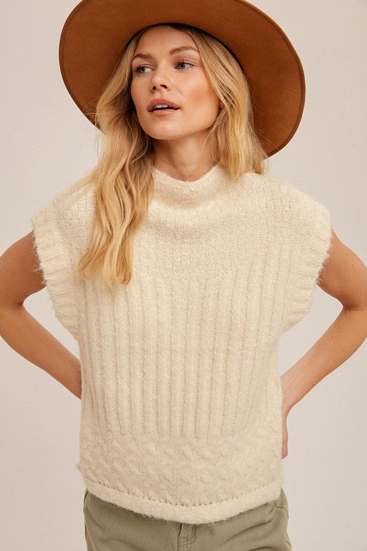 TURTLE NECK RIBBED SWEATER VEST