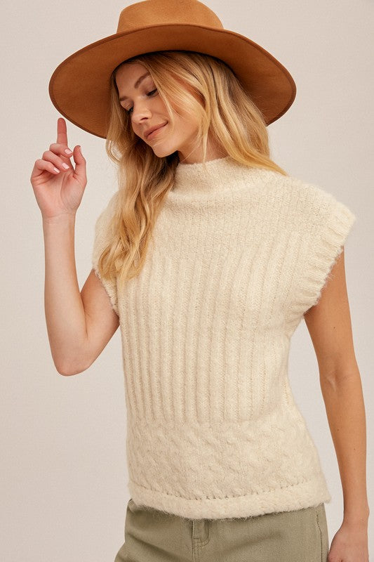 TURTLE NECK RIBBED SWEATER VEST