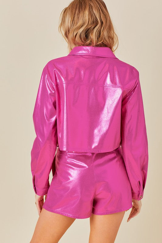 Metallic Pink Shirt Jacket