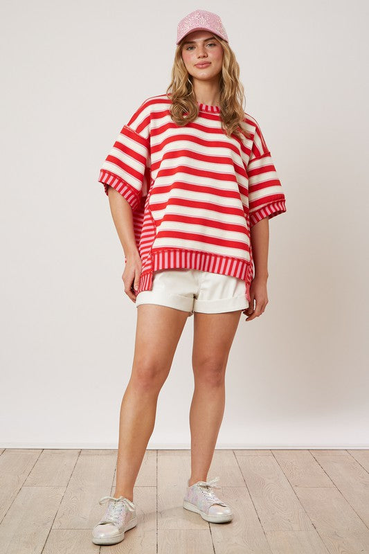 Liberty Red Mixed Stripe Oversized Top