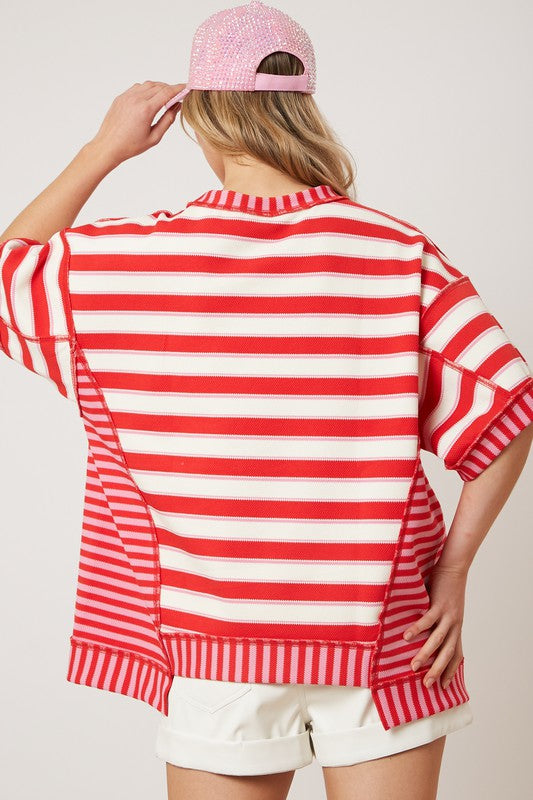 Liberty Red Mixed Stripe Oversized Top