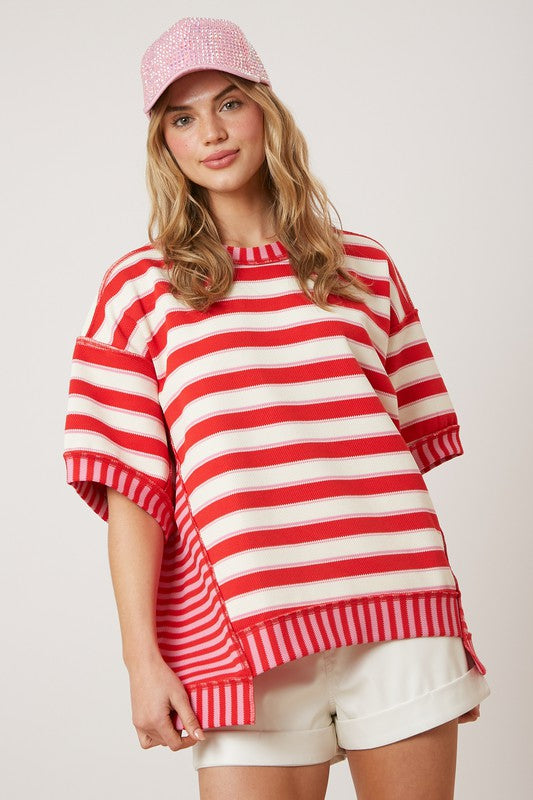 Liberty Red Mixed Stripe Oversized Top