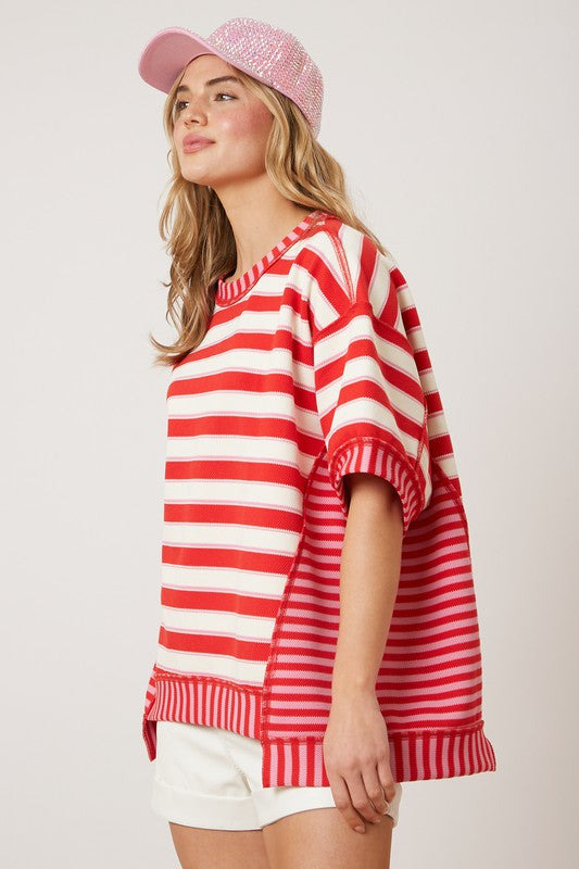 Liberty Red Mixed Stripe Oversized Top