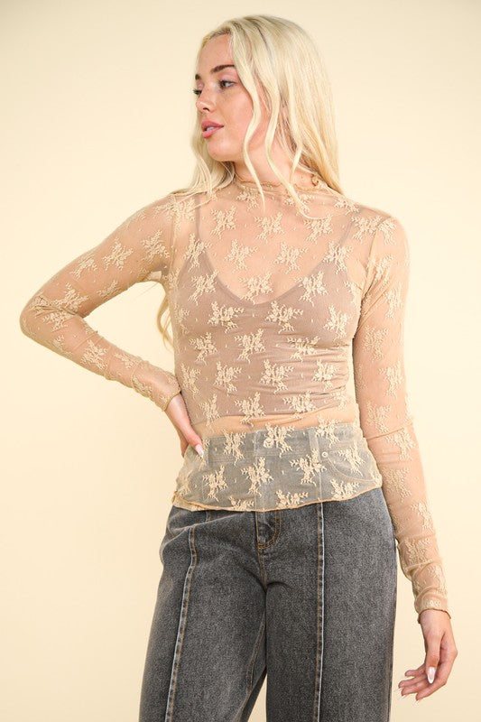 High Neck Sheer Mesh Top