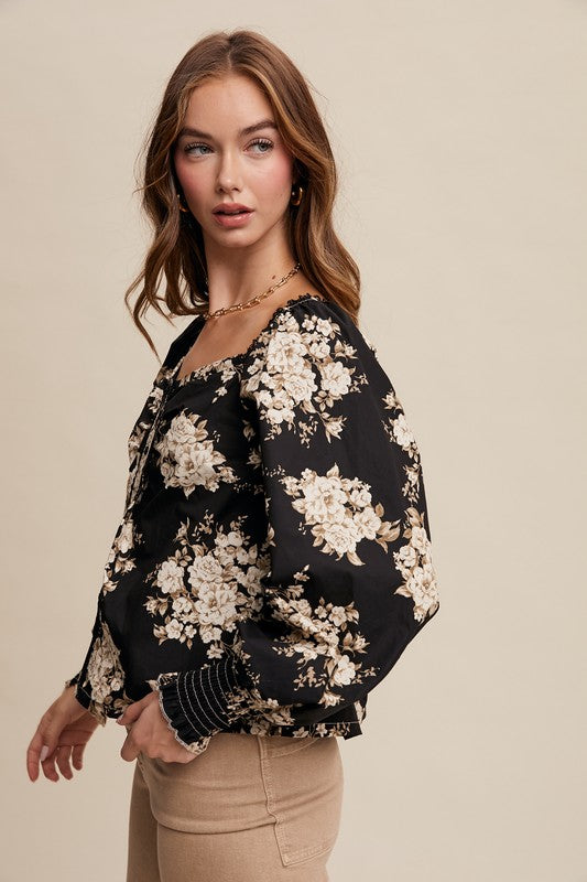 Floral Puff Sleeve Blouse