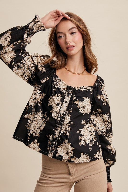 Floral Puff Sleeve Blouse