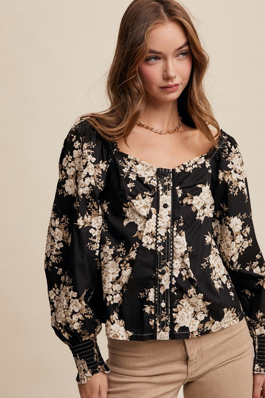 Floral Puff Sleeve Blouse
