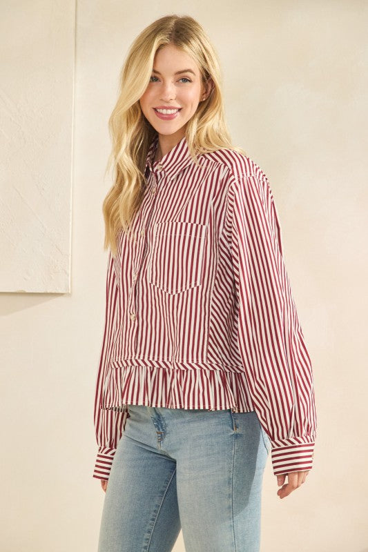 Stripes Raglan Puff Sleeves Shirt