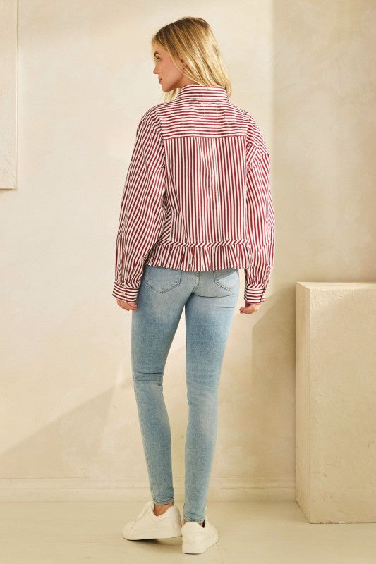 Stripes Raglan Puff Sleeves Shirt