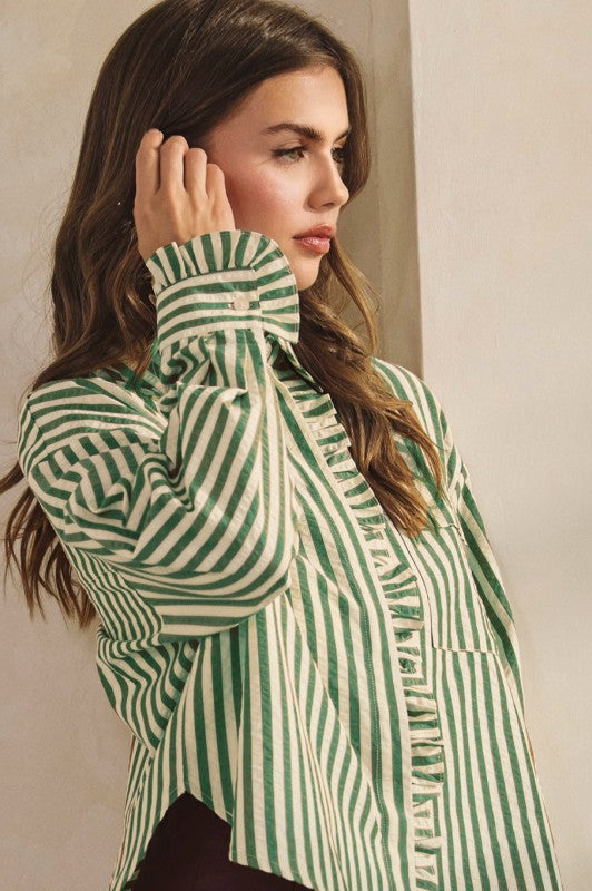 Vintage Ruffled Hide Button Down Shirts Top