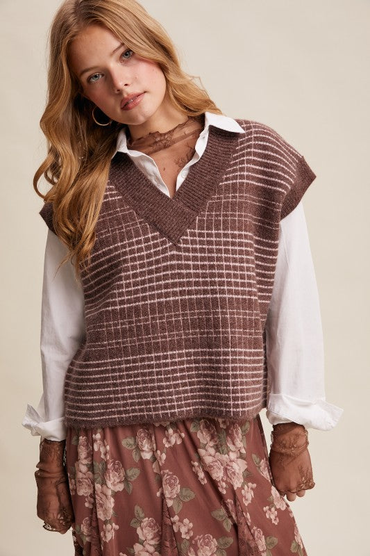 Plaid Knit Sweater Vest