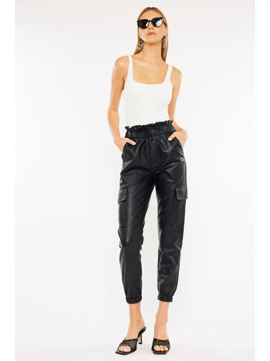 Faux Leather Paperbag Cargo Jogger