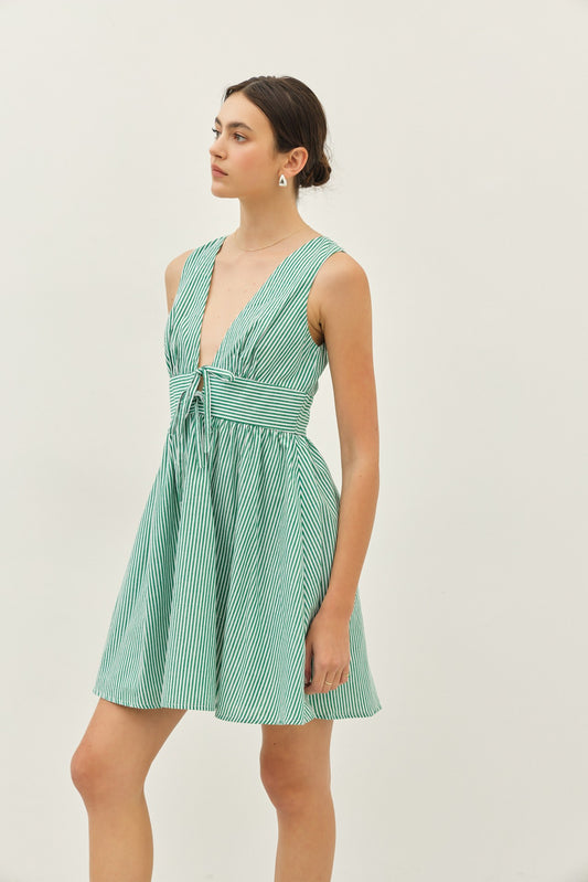 Green Stripped Mini Dress