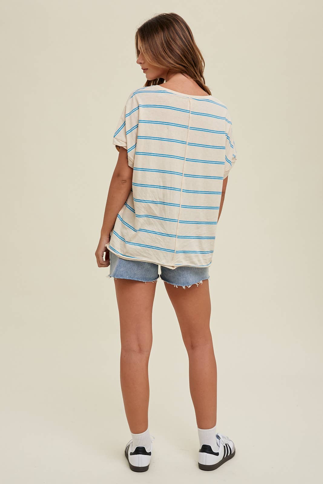 Larissa STRIPED COTTON KNIT TOP WITH TWIST CUFF DETAIL